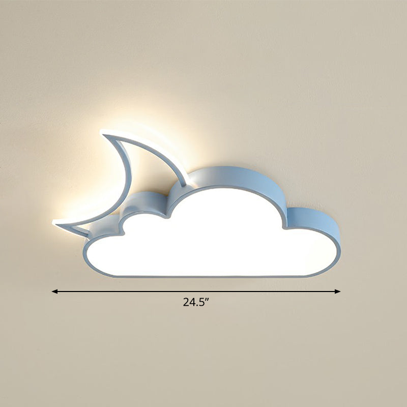 Metal Moon and Cloud Ceiling Fixture Childrens LED Flush Mounted Light for Bedroom
