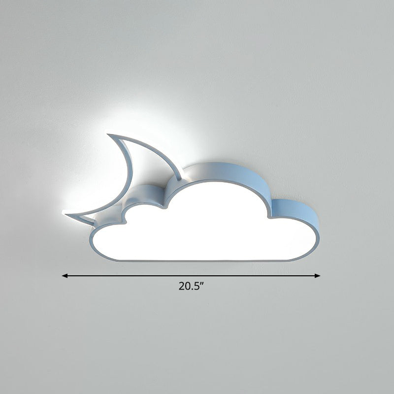 Metal Moon and Cloud Ceiling Fixture Childrens LED Flush Mounted Light for Bedroom