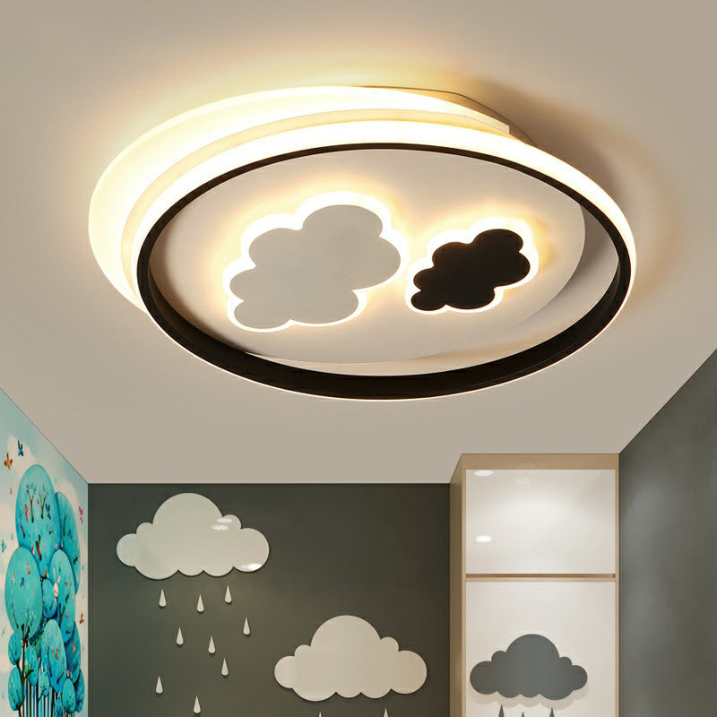 Childrens Cloud Ceiling Light Fixture Acrylic Bedroom LED Flush Mounted Lamp in Black