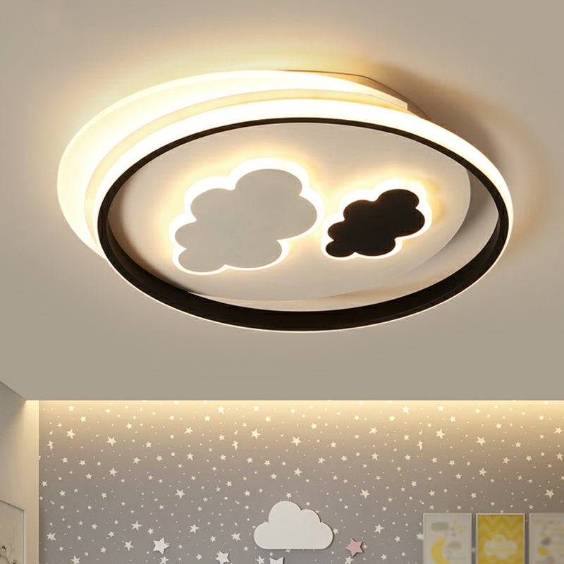 Childrens Cloud Ceiling Light Fixture Acrylic Bedroom LED Flush Mounted Lamp in Black
