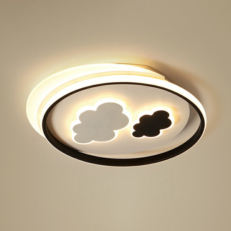 Childrens Cloud Ceiling Light Fixture Acrylic Bedroom LED Flush Mounted Lamp in Black