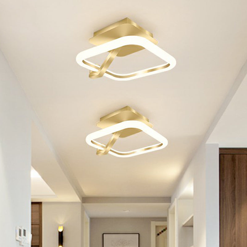 Small Flush Mount Ceiling Fixture Simplicity Metal Gold Finish Semi Mount Lighting for Corridor