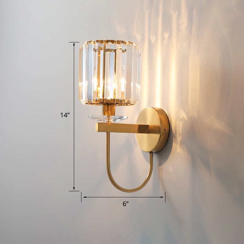Cilindrische kristalwandverlichting Postmodern 1 kop Gouden afwerking SCONCE MET GEBROOT ARM