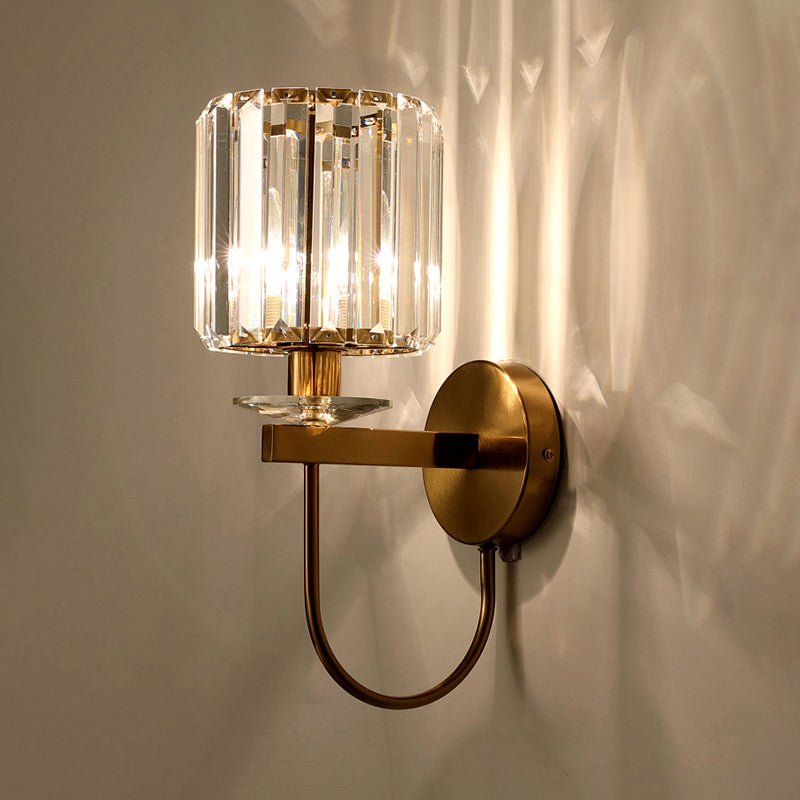 Cilindrische kristalwandverlichting Postmodern 1 kop Gouden afwerking SCONCE MET GEBROOT ARM