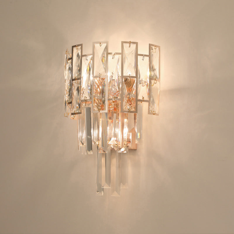 Tiered Crystal Prism Wall Lighting Minimalistic 3 Lights Sconce Fixture for Living Room