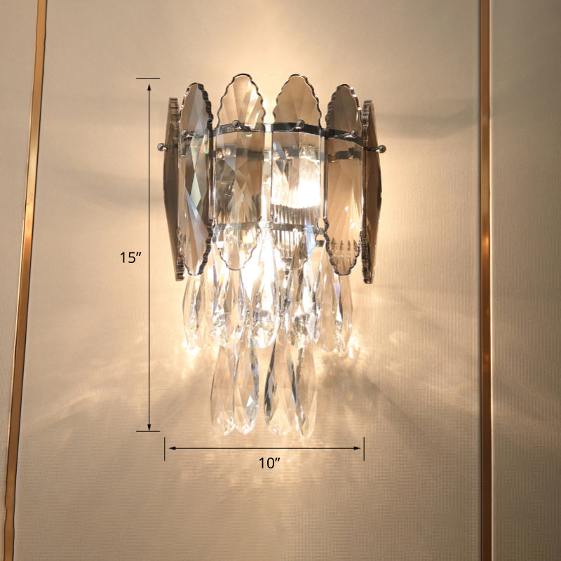 Layered Wall Lighting Fixture Modern K9 Crystal Droplet 2 Heads Foyer Sconce Light