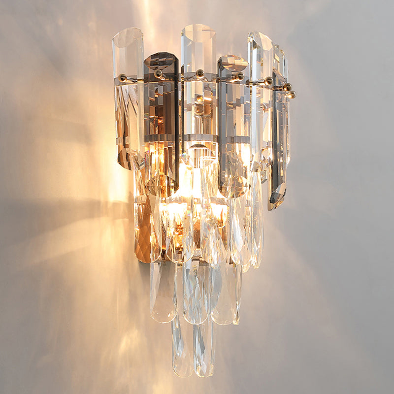 4-Tiered Restaurant Wall Sconce Light Beveled Crystal 2-Bulb Modern Wall Light Fixture