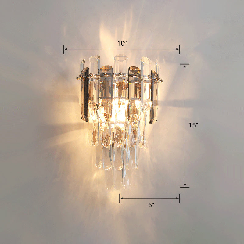 4-Tiered Restaurant Wall Sconce Light Beveled Crystal 2-Bulb Modern Wall Light Fixture