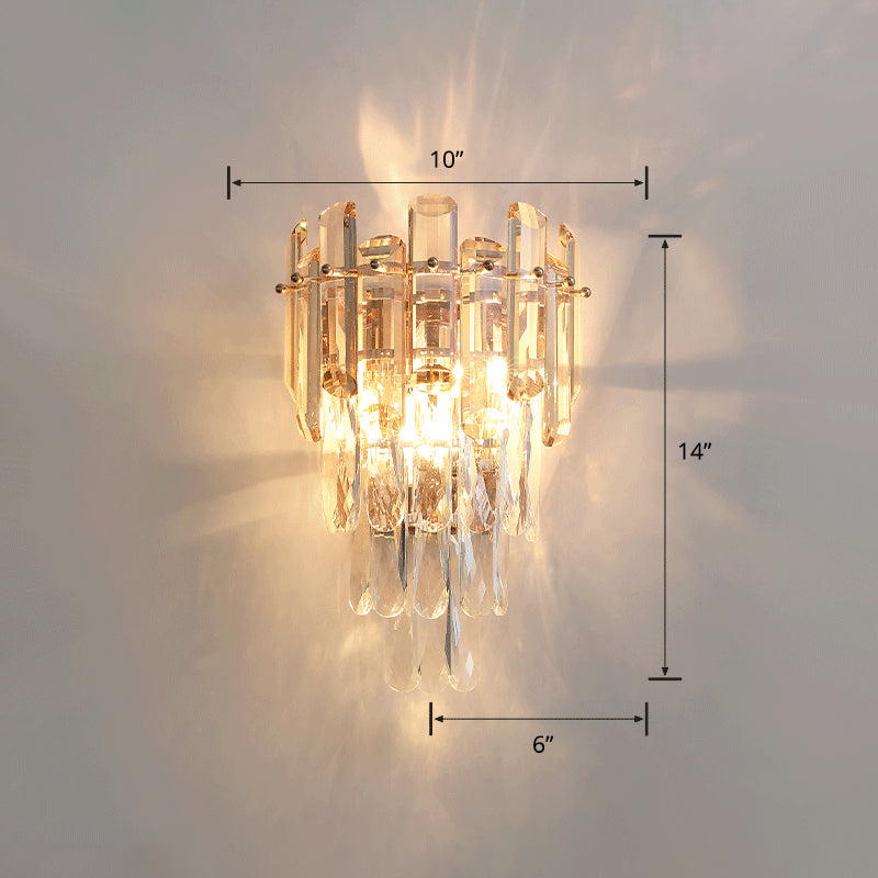 4-Tiered Restaurant Wall Sconce Light Beveled Crystal 2-Bulb Modern Wall Light Fixture