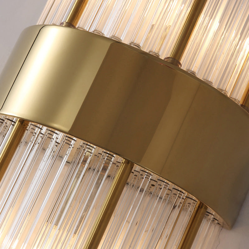 Gold Rhombus Shaped Wall Lamp Fixture Simplicity 2-Light Glass Rod Sconce Lighting