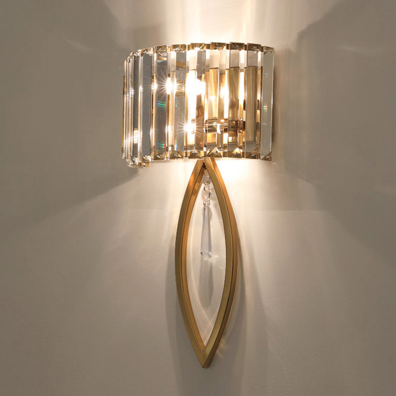 Arc Prismatic Crystal Sconce Light Modern 2-Bulb Gold Flush Mount Wall Light for Aisle