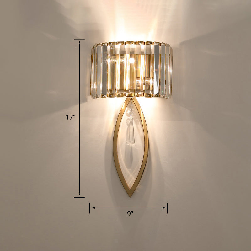 Arc Prismatic Crystal Sconce Light Modern 2-Bulb Gold Flush Mount Wall Light for Aisle