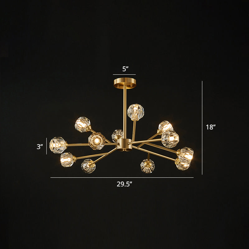 Lampadino in stile postmoderno lampadario ramo di ramo a sospensione con tonalità a sfera di cristallo