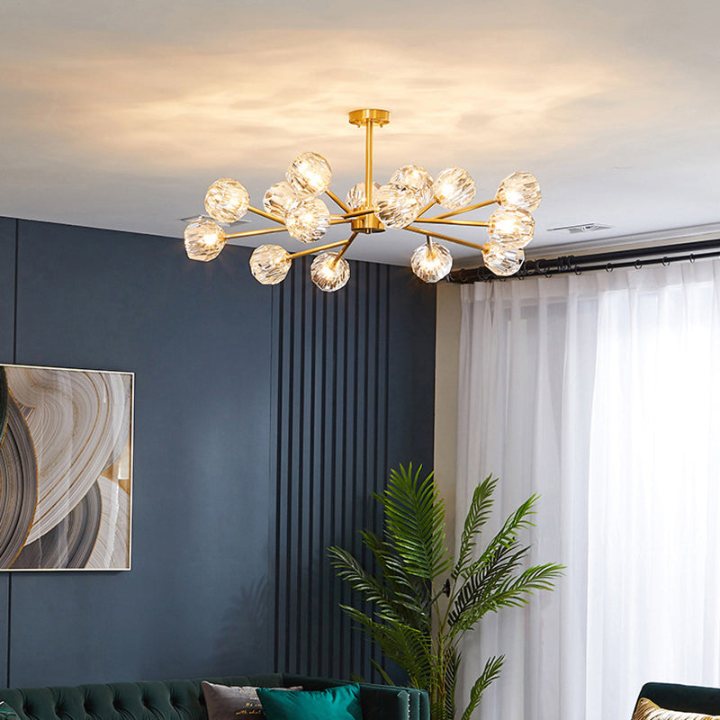 Verzweigte Kronleuchter leichte minimalistische Facettenkristalle Kugel Wohnzimmer Hängende Lampe in Messing