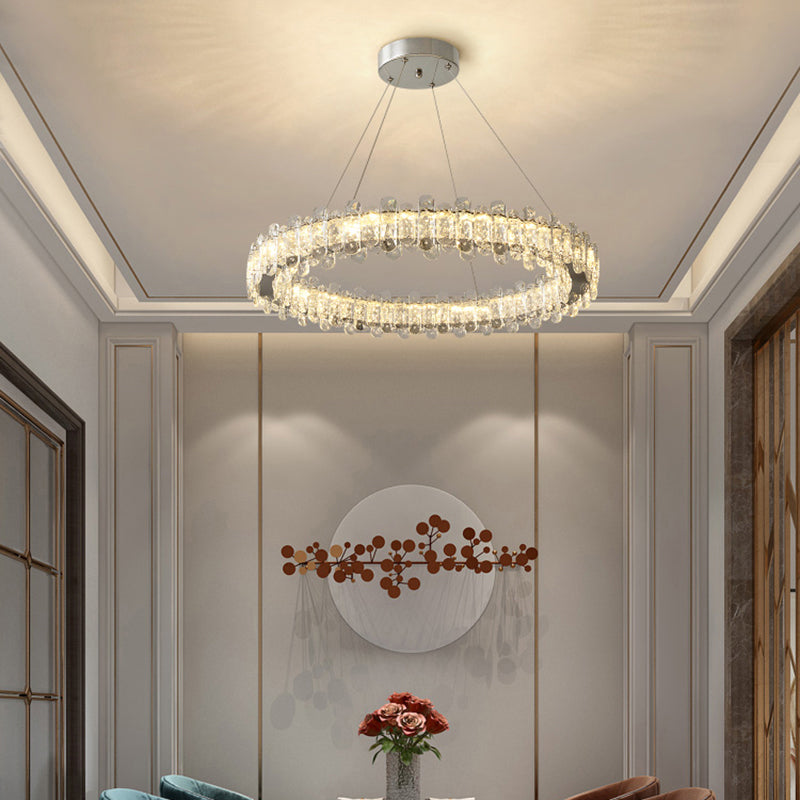 K9 Crystal Ring Shaped Suspension Lamp Simplicity Chrome Finish LED Chandelier Pendant Light