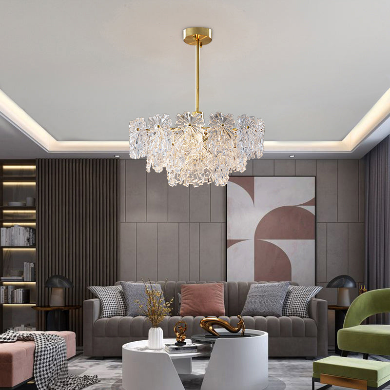 Abgestufte Blumenglas Kronleuchter postmodernes Messing Finish hängende Licht für Wohnzimmer