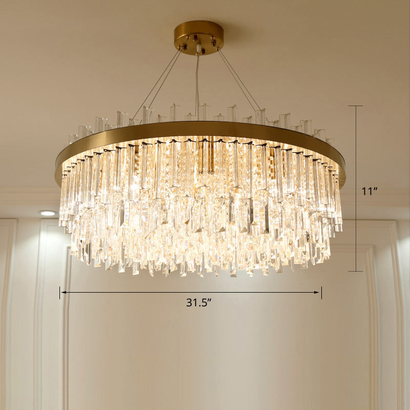 Round Chandelier Light Fixture Modern K9 Crystal Brass Suspension Lamp for Bedroom