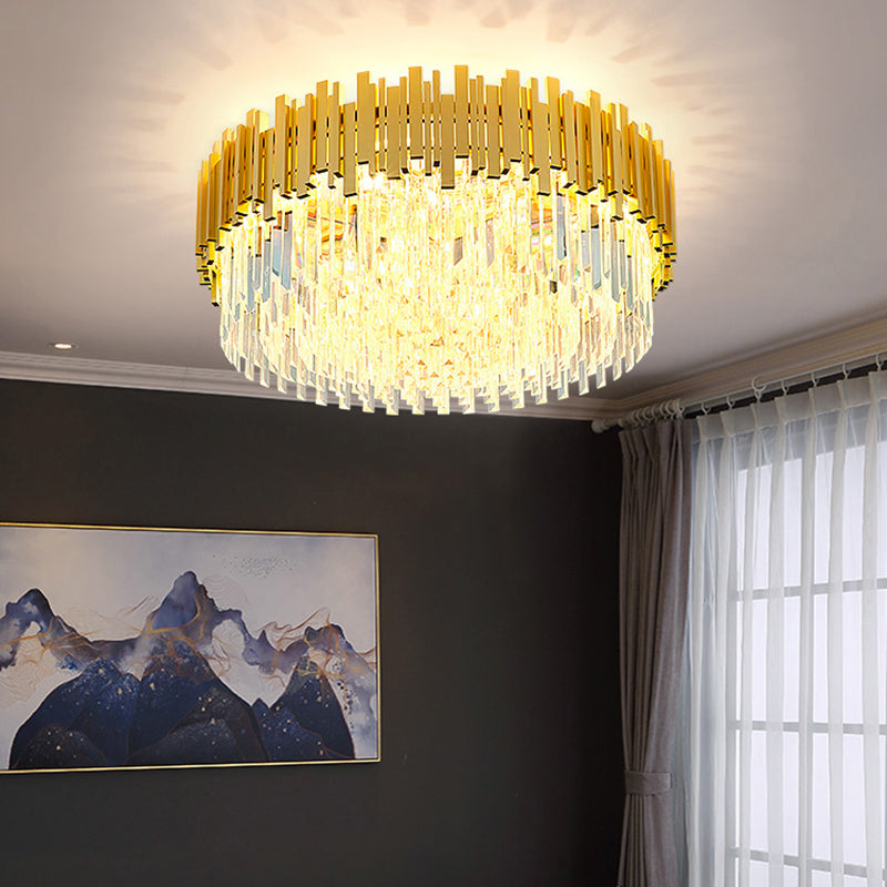 Postmodern Style Drum Ceiling Light K9 Crystal Bedroom Chandelier Lighting in Gold
