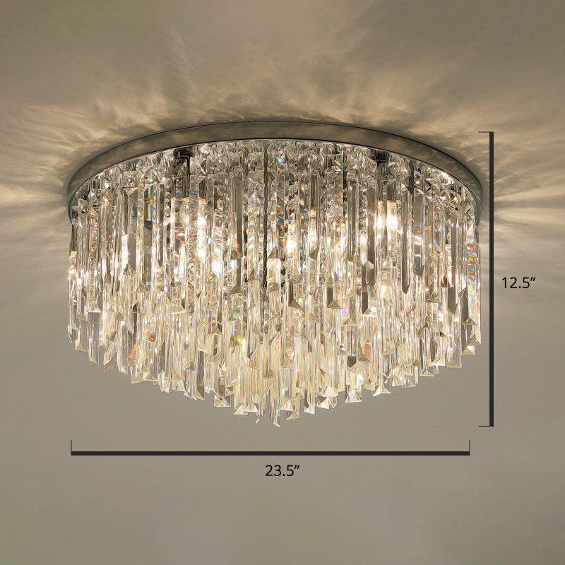 Round Ceiling Light Fixture Modern K9 Crystal Stick Bedroom Flush Mount Lighting