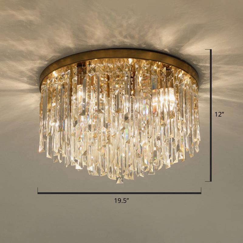 Round Ceiling Light Fixture Modern K9 Crystal Stick Bedroom Flush Mount Lighting