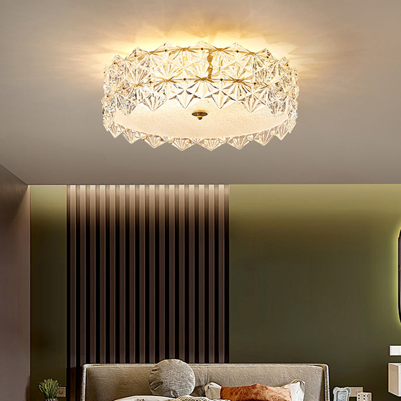 Round Clear Hexagonal Glass Flush Light Minimalistic Ceiling Mount Light for Living Room