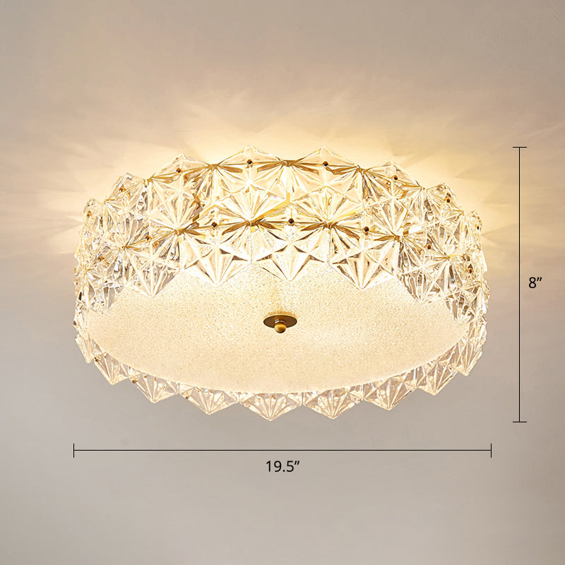 Round Clear Hexagonal Glass Flush Light Minimalistic Ceiling Mount Light for Living Room