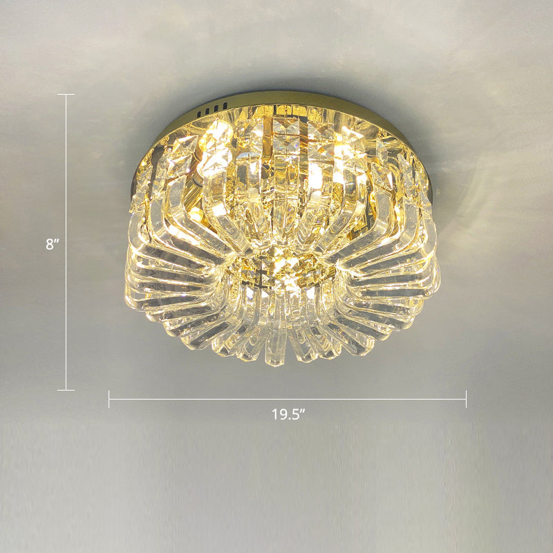 Gold Round Ceiling Mounted Fixture Minimalist Crystal Flush Mount Lamp for Living Room