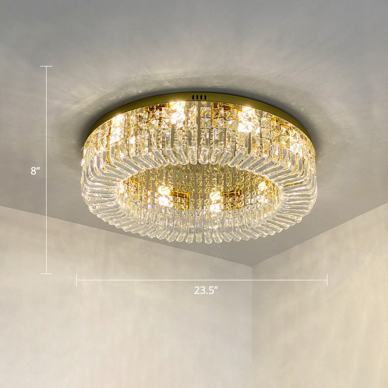 Gold Round Ceiling Mounted Fixture Minimalist Crystal Flush Mount Lamp for Living Room
