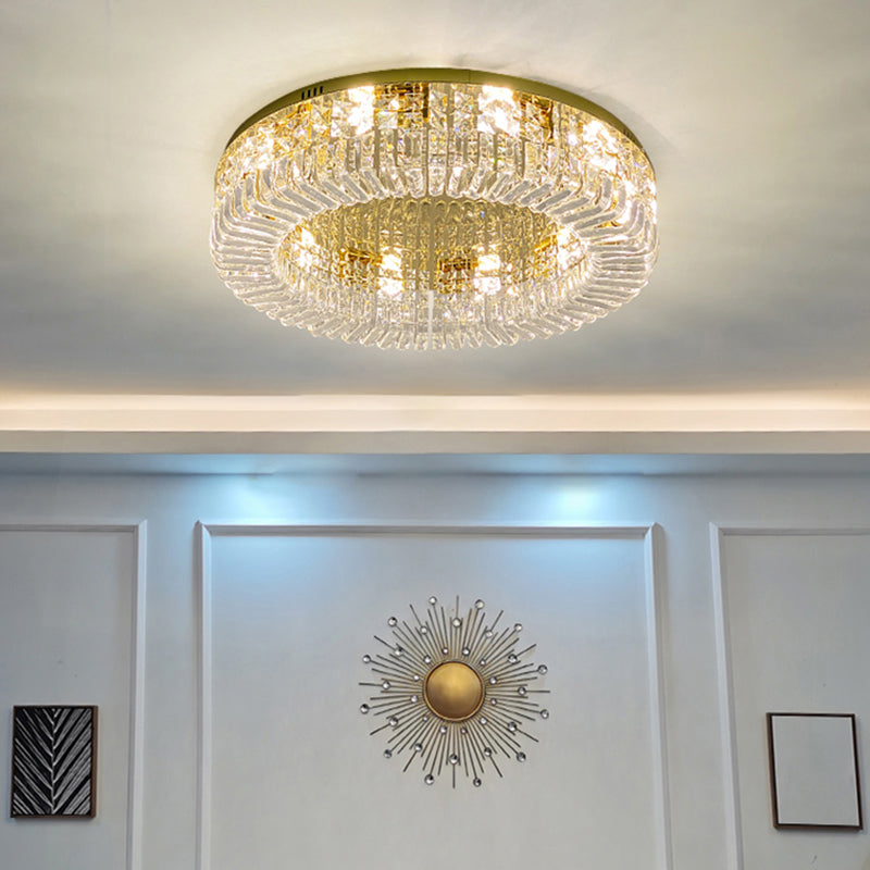 Gold Round Ceiling Mounted Fixture Minimalist Crystal Flush Mount Lamp for Living Room