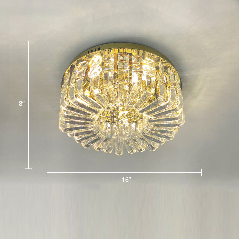 Gold Round Ceiling Mounted Fixture Minimalist Crystal Flush Mount Lamp for Living Room