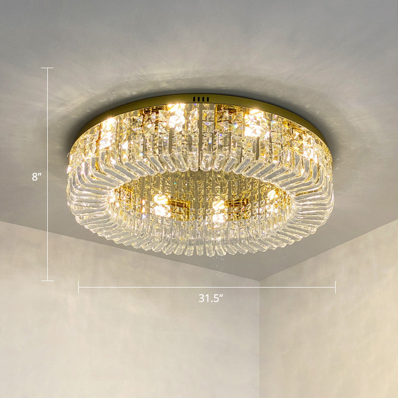 Gold Round Ceiling Mounted Fixture Minimalist Crystal Flush Mount Lamp for Living Room