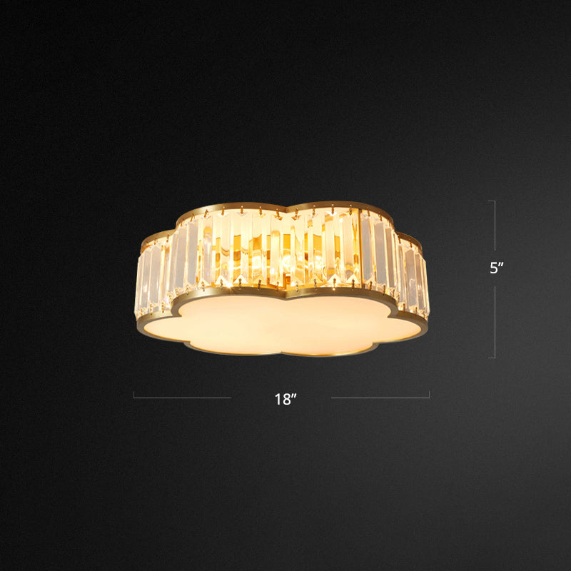 Messing-Finish, Blumen-Deckenbeleuchtung, schlichte 3-Licht-Kristall-Unterputzleuchte für Schlafzimmer