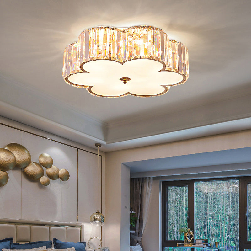 Einfache Art 6-Licht Deckenbefestigung Champagner Blume Flush Mount Licht mit Kristall Schatten