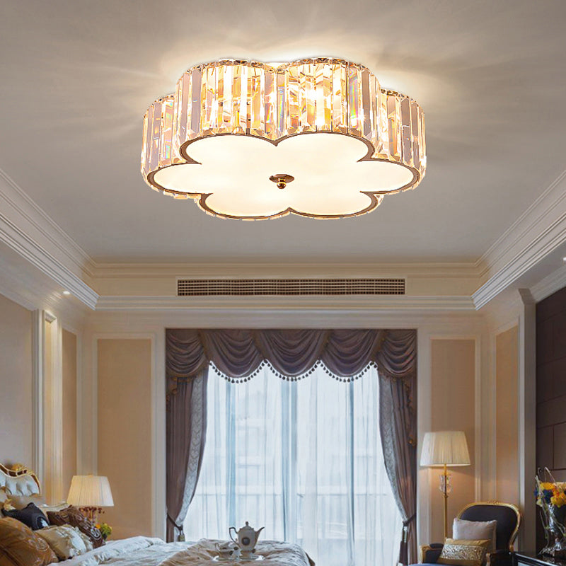 Einfache Art 6-Licht Deckenbefestigung Champagner Blume Flush Mount Licht mit Kristall Schatten