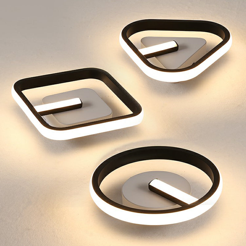 Small Foyer Ceiling Mount Light Fixture Metal Minimalistic LED Flush Mount in Black