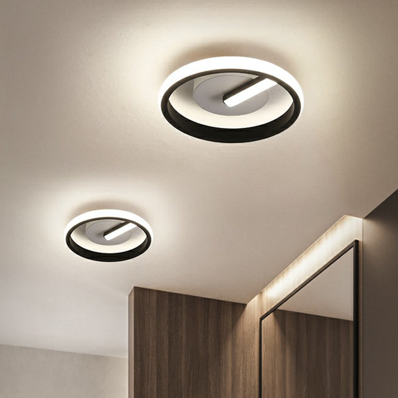 Small Foyer Ceiling Mount Light Fixture Metal Minimalistic LED Flush Mount in Black