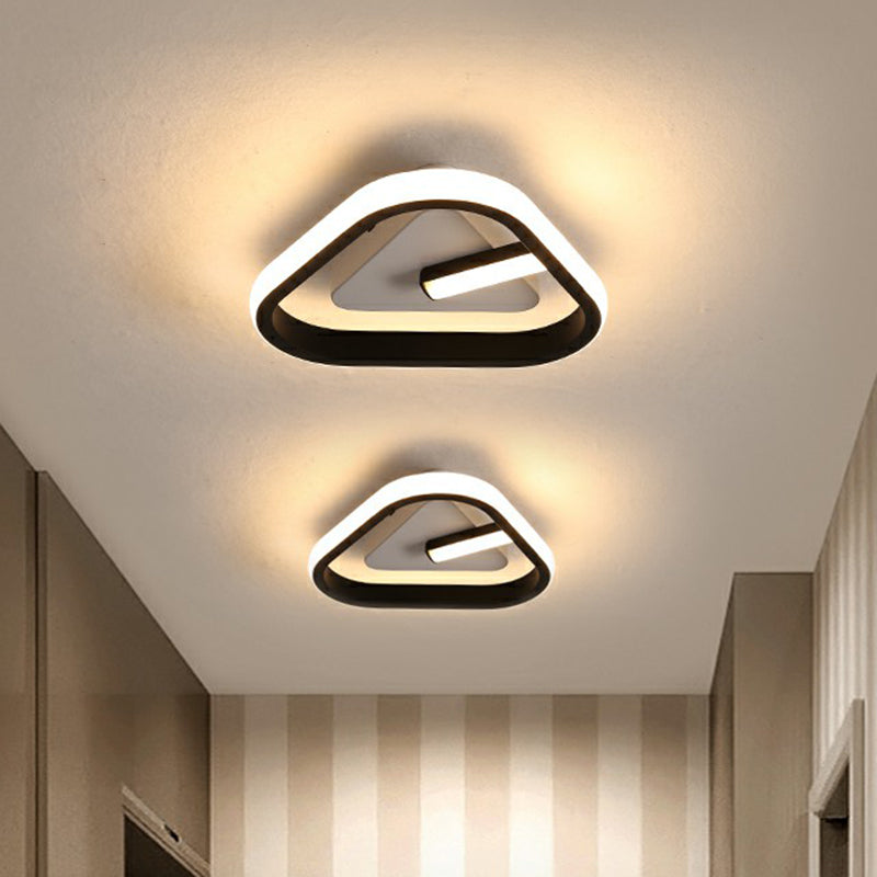 Small Foyer Ceiling Mount Light Fixture Metal Minimalistic LED Flush Mount in Black