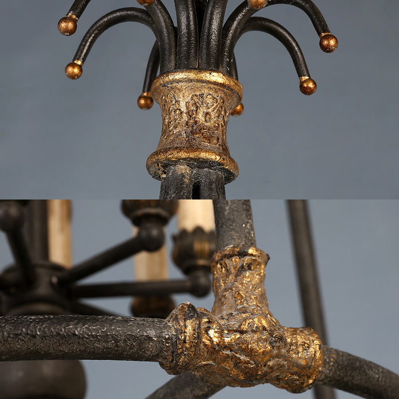 Black 3 Lights Chandelier Lighting Rustic Metal Bird Cage Pendant Lamp for Bedroom