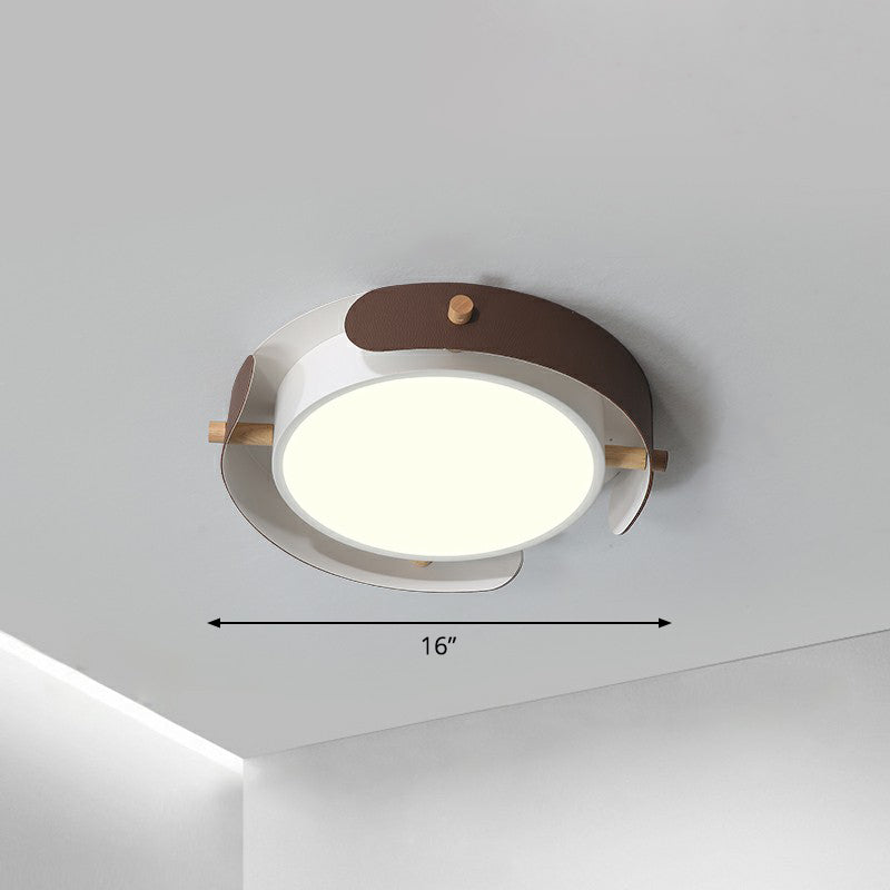 LED Round Flush Mount Lighting Fixture Minimalist Metal Bedroom Ceiling Mounted Light