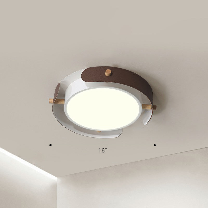 LED Round Flush Mount Lighting Fixture Minimalist Metal Bedroom Ceiling Mounted Light