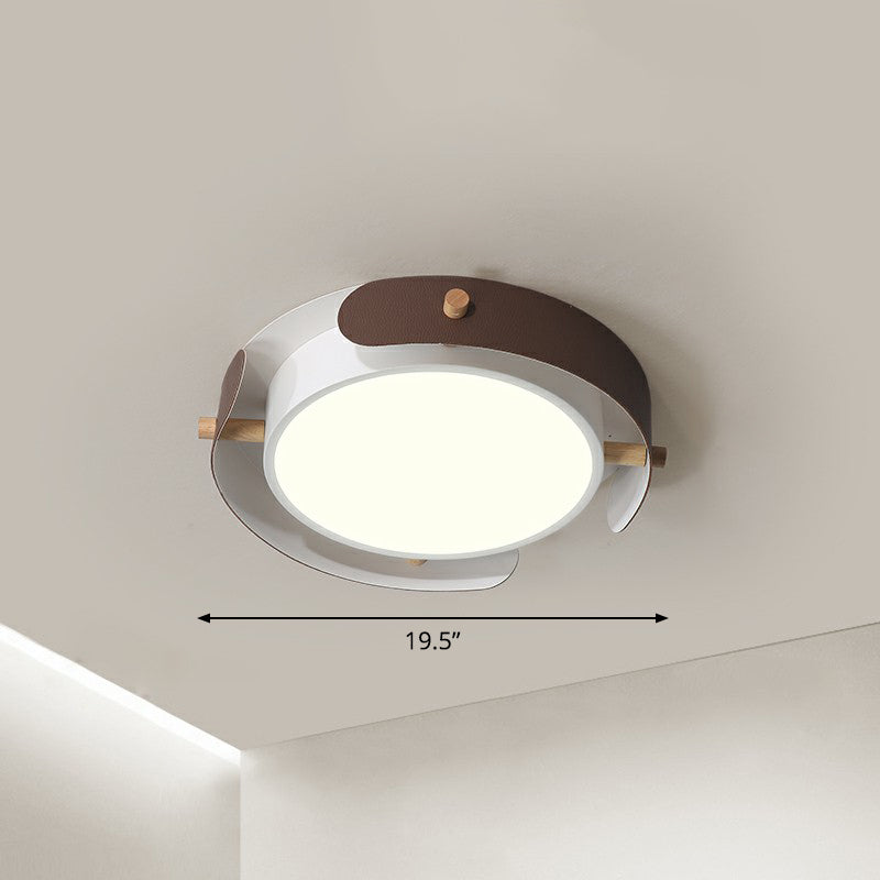 LED Round Flush Mount Lighting Fixture Minimalist Metal Bedroom Ceiling Mounted Light