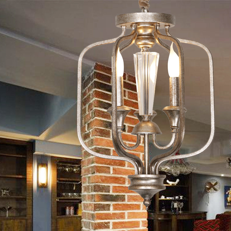 Traditionele gekooide hangende lamp 3 lampen metaal kroonluchter lichtarmatuur met kristal accent in verouderd zilver