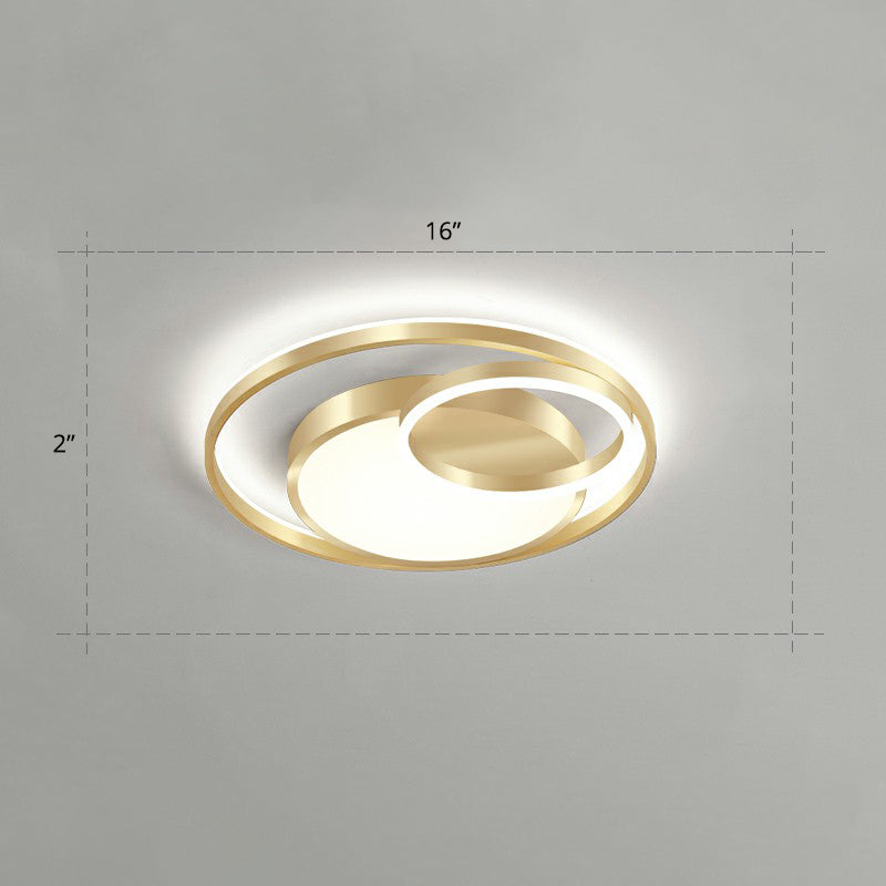 Round Metal LED Flush Mount Light Minimalist Gold Finish Ceiling Lighting for Bedroom