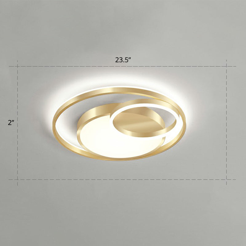 Round Metal LED Flush Mount Light Minimalist Gold Finish Ceiling Lighting for Bedroom