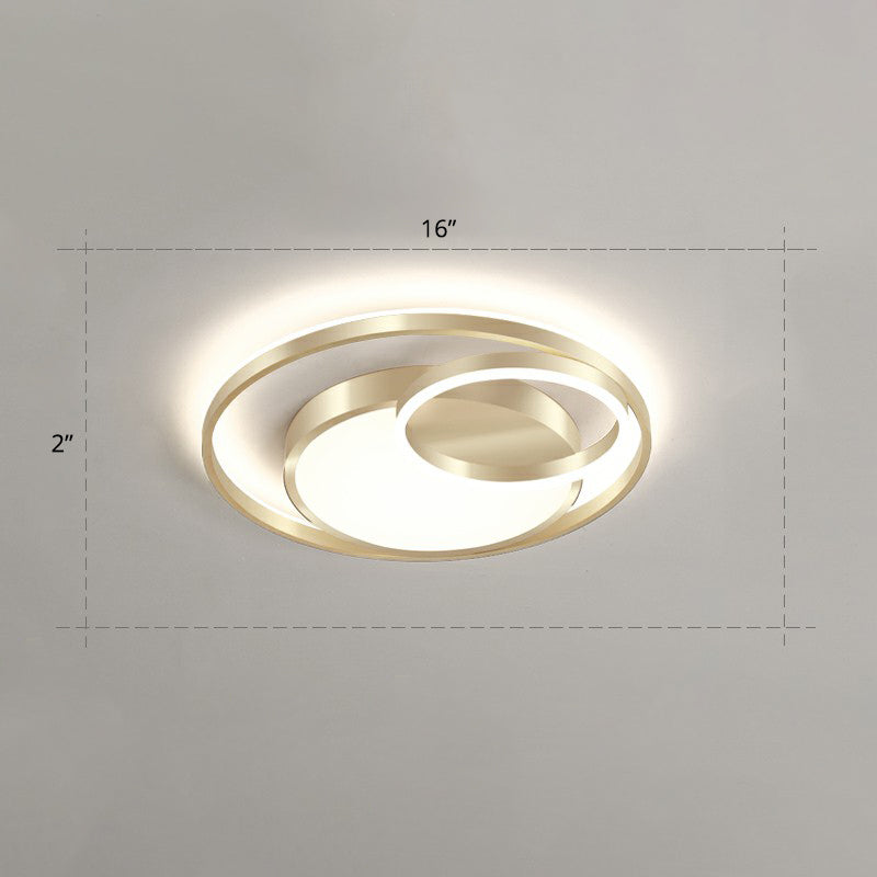 Round Metal LED Flush Mount Light Minimalist Gold Finish Ceiling Lighting for Bedroom