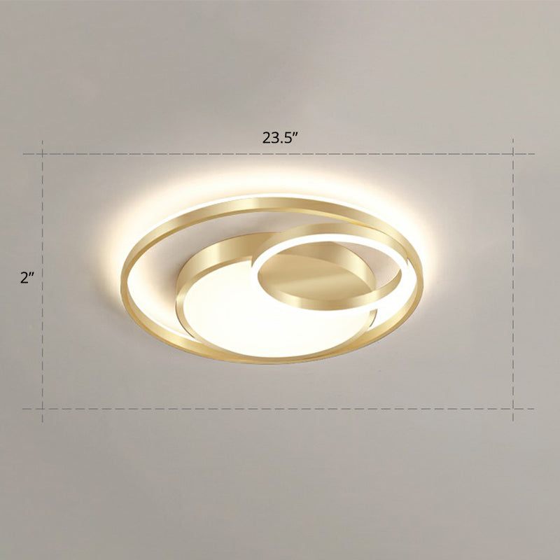 Round Metal LED Flush Mount Light Minimalist Gold Finish Ceiling Lighting for Bedroom