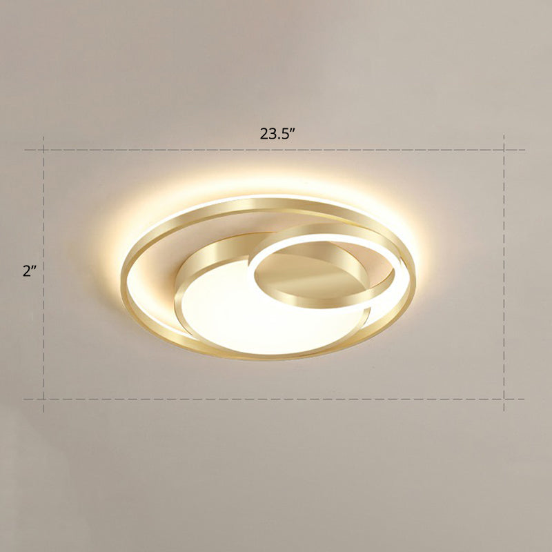Round Metal LED Flush Mount Light Minimalist Gold Finish Ceiling Lighting for Bedroom