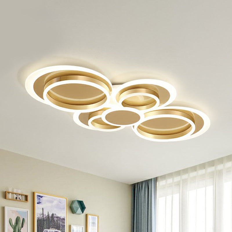 Metallic Ring Shaped Flushmount Light Contemporary Gold Finish LED Ceiling Mount Light
