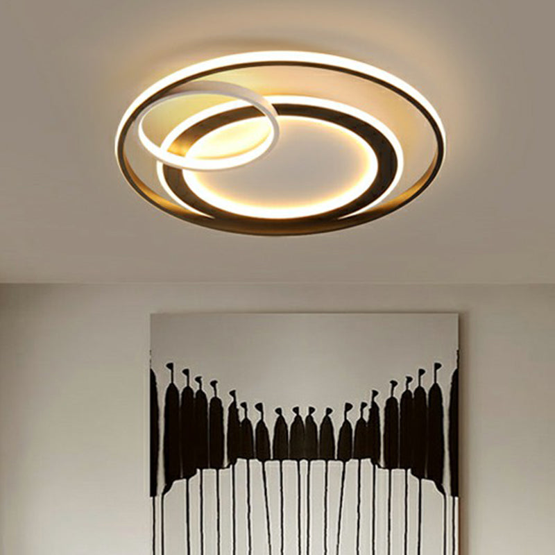 Minimalistische LED-Einbauleuchte mit 3 Ringen für Schlafzimmerdeckeneinbau aus Acryl in Schwarz