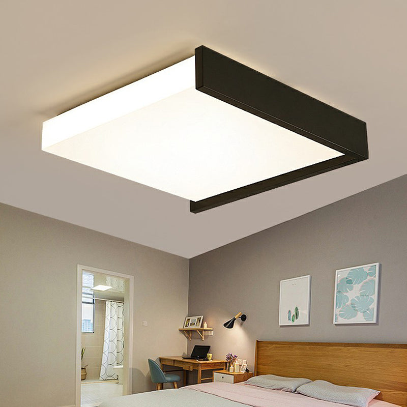 Nordic Square Led Flush Mount Ceiling Fixture Acrylic Bedroom Flush Light in Black and White